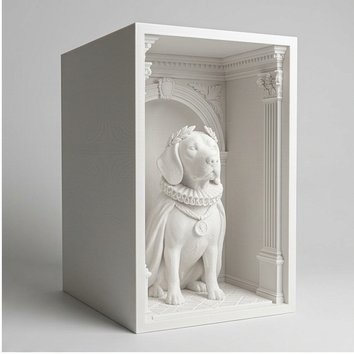 犬（ビーグル）の3Dプリント ブックヌーク 白PLA 本棚インテリア