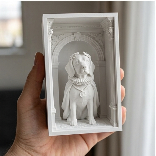 犬（ビーグル）の3Dプリント ブックヌーク 白PLA 本棚インテリア