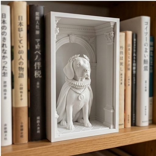 犬(ビーグル)の3Dプリント ブックヌーク 白PLA 本棚インテリア 犬(ビーグル)の3Dプリント ブックヌーク 白PLA 本棚インテリア