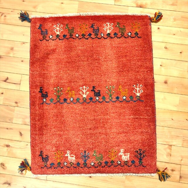 ハンドメイド ペルシャ ギャッベ 玄関マット 86x67cm 生命の木 ヤギ 羊