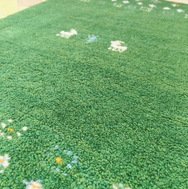 ハンドメイド ペルシャ ギャッベ 玄関マット ラグ 84x60㎝ 緑色 生命の