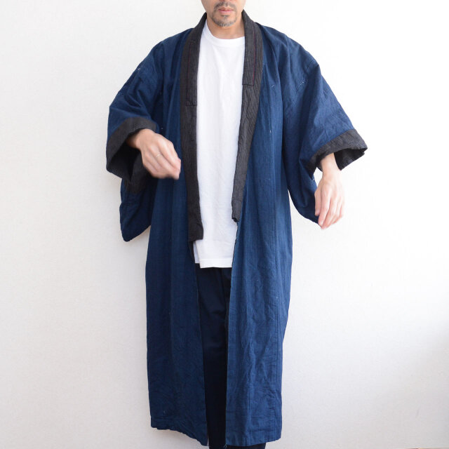 大正〜昭和初期 藍染縞木綿の男物着物｜藍無地裏の長着｜ジャパン