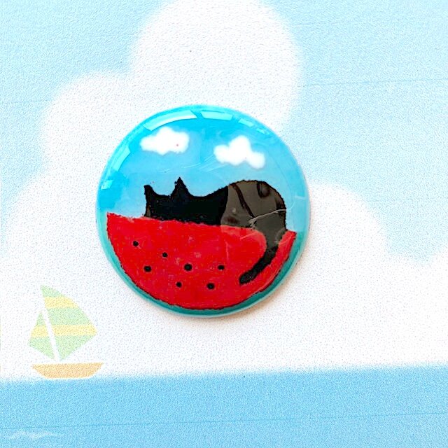 黒猫と西瓜と夏空のブローチ （夏 スイカ 黒猫） | iichi 日々の暮らし