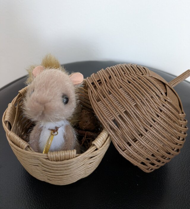ハンドメイド☆ぬいぐるみ☆小さなリスちゃんとどんぐりのかご☆ライト