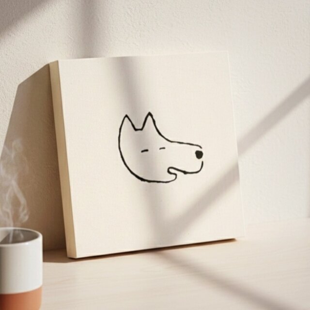 ファブリックパネル 「笑う犬」（20㎝角）アートパネル・犬の