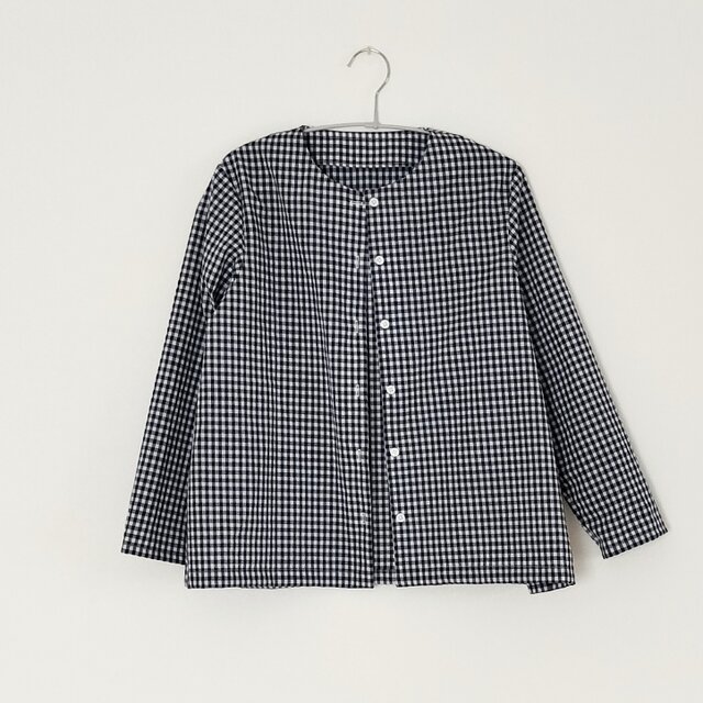 チェック柄 長袖トップス navy | iichi 日々の暮らしを心地よくする