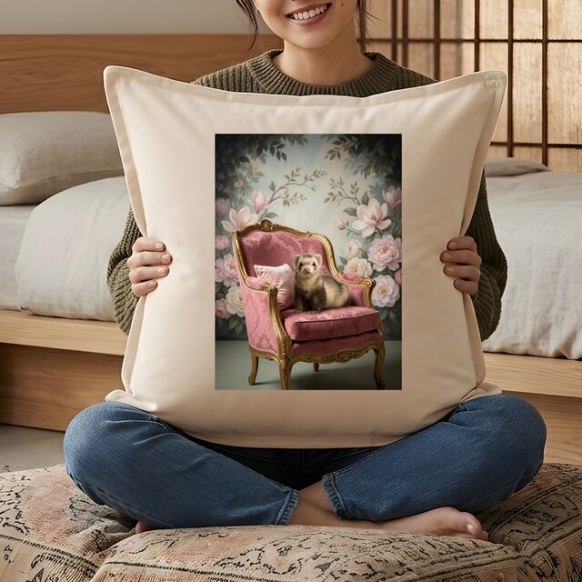 フェレット用クッション♡ フェレットクッション 45cm ロココ調シャビーピンクアート | iichi
