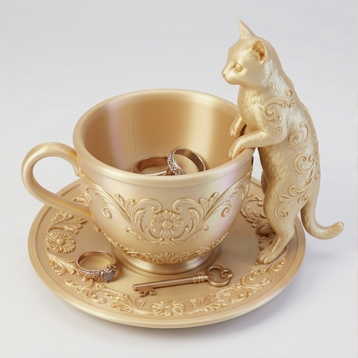 猫（ターキッシュアンゴラ）のアクセサリートレイ 小物入れ シルク