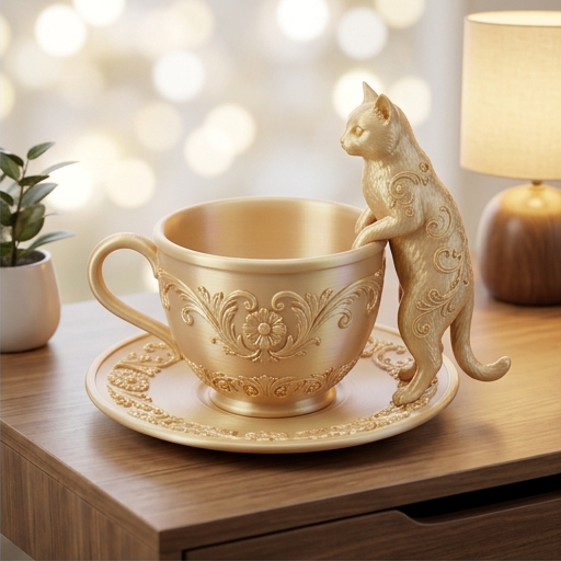 猫（ターキッシュアンゴラ）のアクセサリートレイ 小物入れ シルク