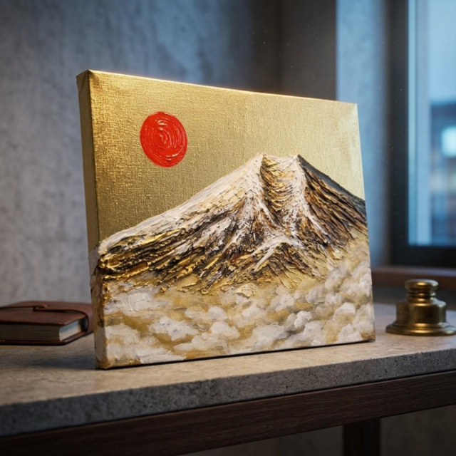 黄金富士】金運・運気上昇を願う 贅沢な純金色彩の油彩画｜開運 富士山