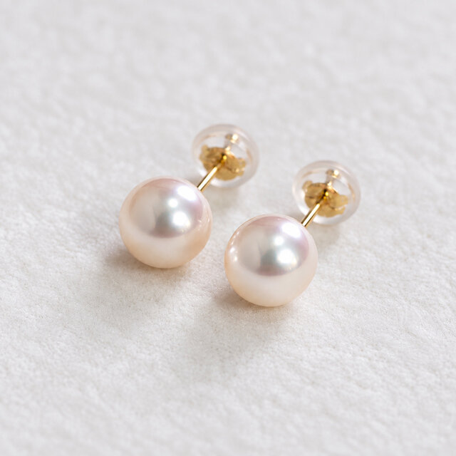 K18YG 一粒 パール ピアス あこや真珠 7-7.5ミリ 18金イエローゴールド