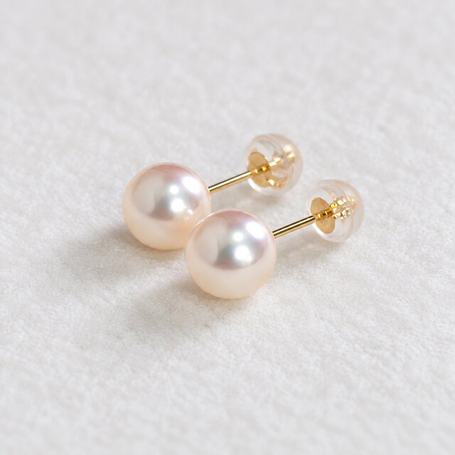 K18YG 一粒 パール ピアス あこや真珠 7-7.5ミリ 18金イエローゴールド