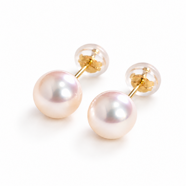 K18YG 一粒 パール ピアス あこや真珠 7-7.5ミリ 18金イエローゴールド