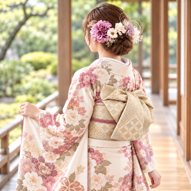 髪飾り No P55ライラックカラーのダリアと林檎の花の髪かざり 紫 成人