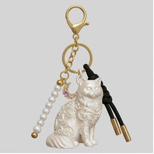 猫(ヒマラヤン)のキーホルダー ミニチュア シルクホワイト | iichi 猫(ヒマラヤン)のキーホルダー ミニチュア シルクホワイト | iichi