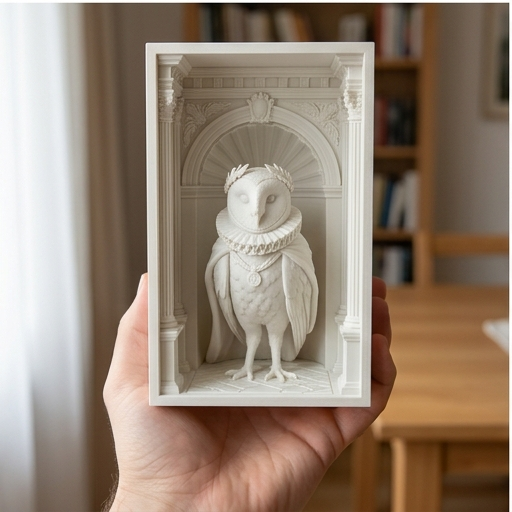 メンフクロウの3Dプリント ブックヌーク 白PLA 本棚インテリア | iichi