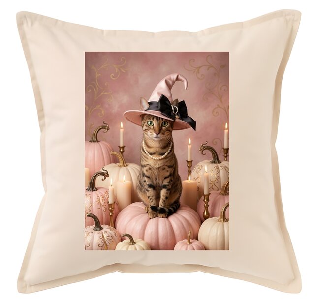 猫（エジプシャンマウ）クッション 45cm ハロウィン限定アート | iichi