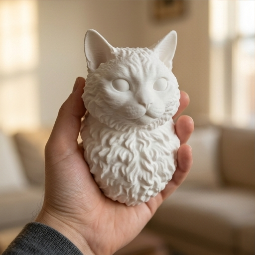 猫（セルカークレックス）の壁掛けレリーフ 3Dプリント 白PLA