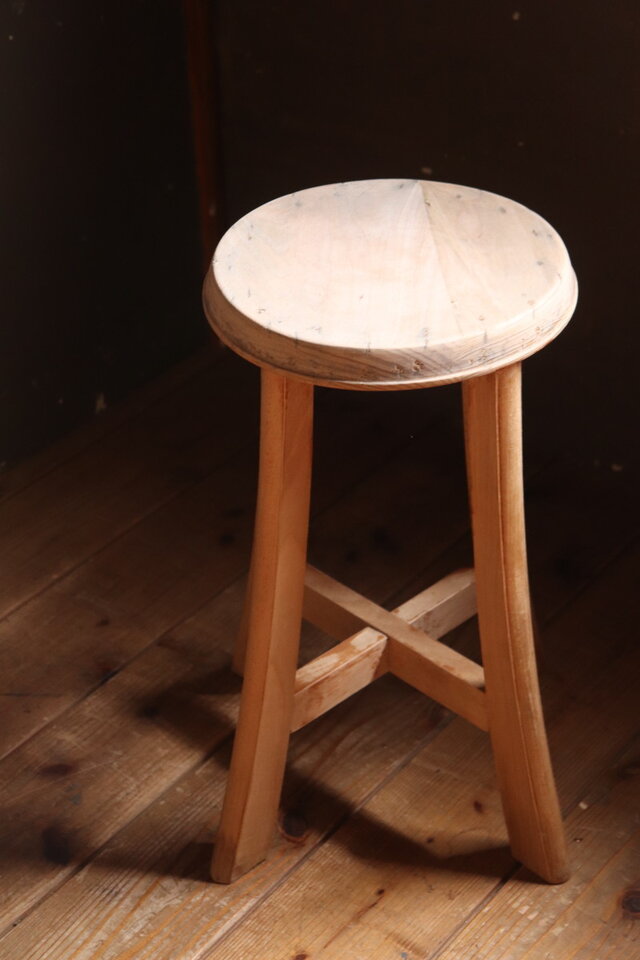 木製 丸椅子 布張 古道具 アンティーク №162 木製丸椅子 スツール アンティーク家具 古道具 イス | iichi 日々
