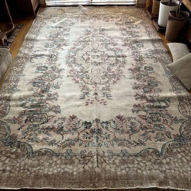 超大判190×311 ボタニカルメダリオン レアサイズ トルコヴィンテージ