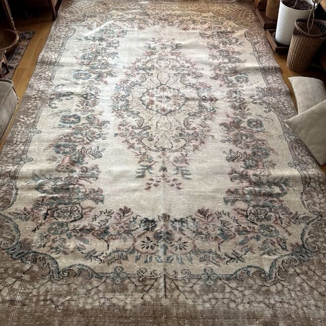 超大判190×311 ボタニカルメダリオン レアサイズ トルコヴィンテージ