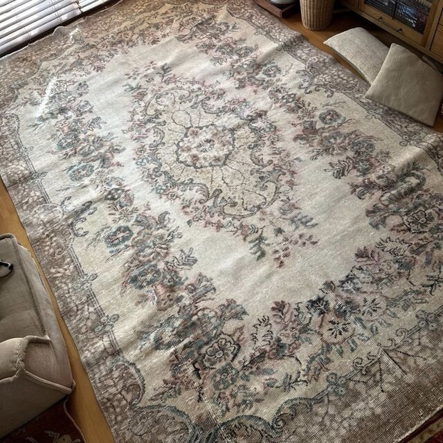 トルコ　ヴィンテージ　ラグ　50 x 82 cm メダリオン　60年代 超大判190×311 ボタニカルメダリオン レアサイズ トルコヴィンテージ