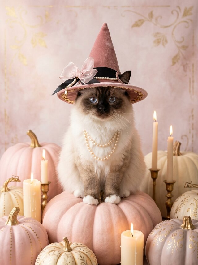 猫（ヒマラヤン）のハロウィン限定アート A3額装インテリア壁掛け