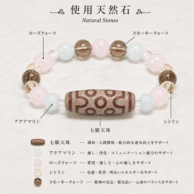 人生を輝きで満たす 麗しき七眼天珠ブレスレット｜アクアマリン