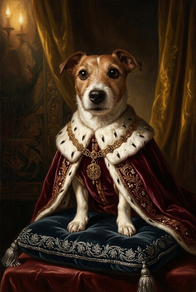 犬（ジャックラッセルテリア）のルネサンス風肖像画 A3額装インテリア
