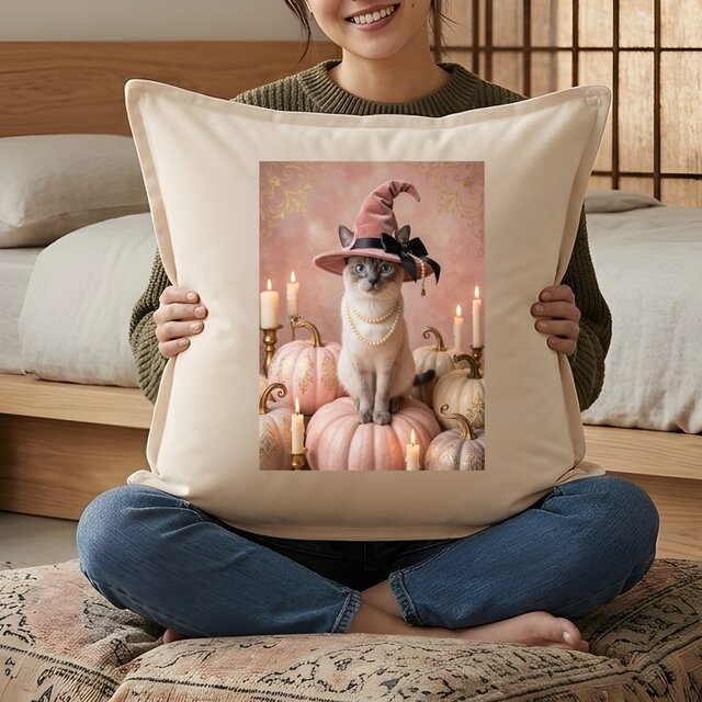 猫（シャム猫）クッション 45cm ハロウィン限定アート | iichi 日々の