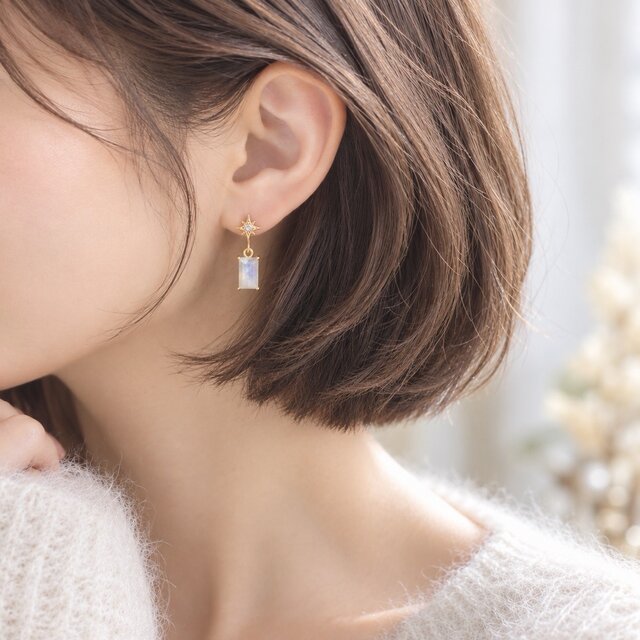 ジュエリーボックス付き＞ ムーンストーンピアス・ノンホールピアス 2