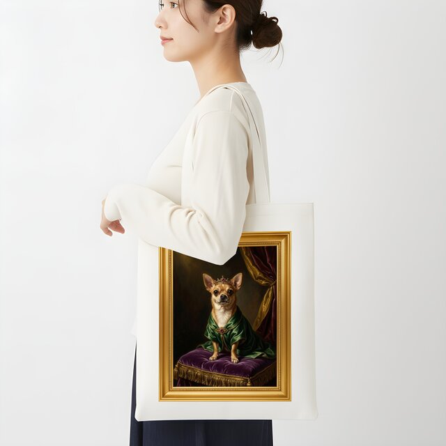 犬（チワワ）トートバッグ ルネサンス風カラーアート 金縁フレーム