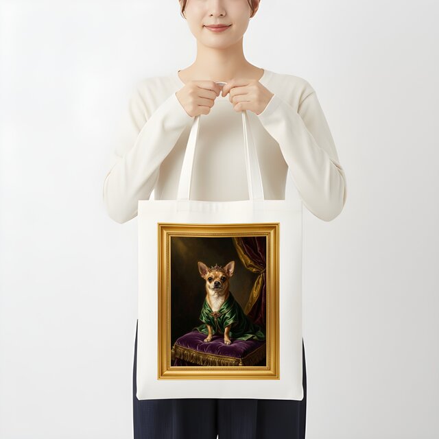 犬（チワワ）トートバッグ ルネサンス風カラーアート 金縁フレーム