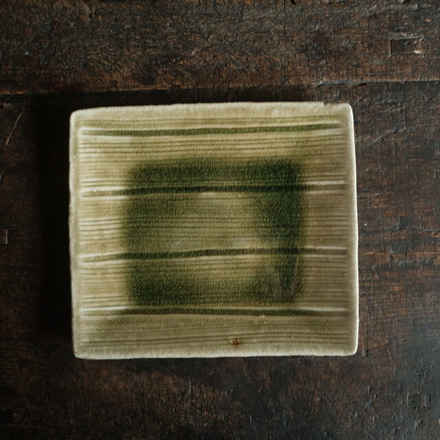 緑で渋く素敵◇伊賀焼 三本脚変形皿 古民家 古道具 和食器 vintage