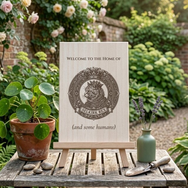 猫（セルカークレックス）の紋章 ウェルカムボード 桐 イーゼル付き