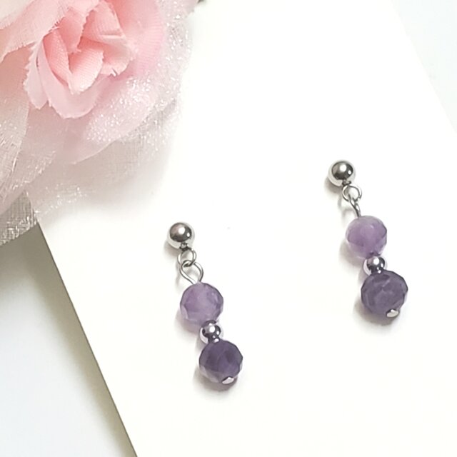 天然石＊アメジスト＊ピアス＊パワーストーンピアス＊サージカル