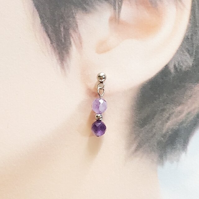 天然石＊アメジスト＊ピアス＊パワーストーンピアス＊サージカル