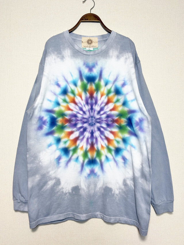 タイダイ 長袖 Tシャツ XLサイズ 曼荼羅 グレー Breath of Shibori