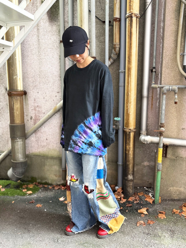タイダイ 長袖Tシャツ Lサイズ ブラック×カラフル COLORFREEYTHM by