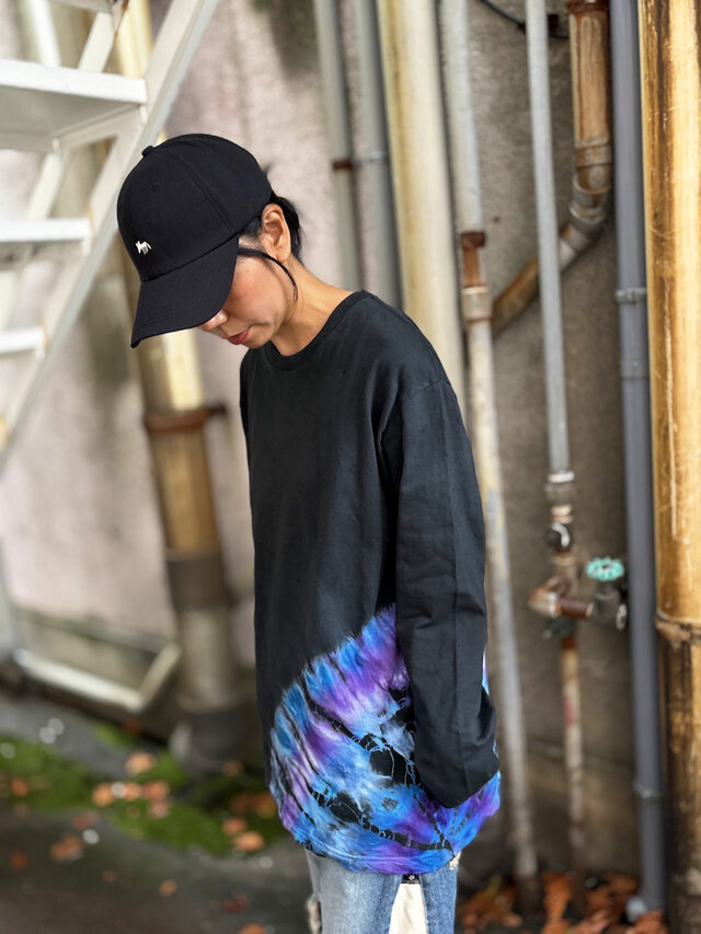 タイダイ 長袖Tシャツ Lサイズ ブラック×カラフル COLORFREEYTHM by
