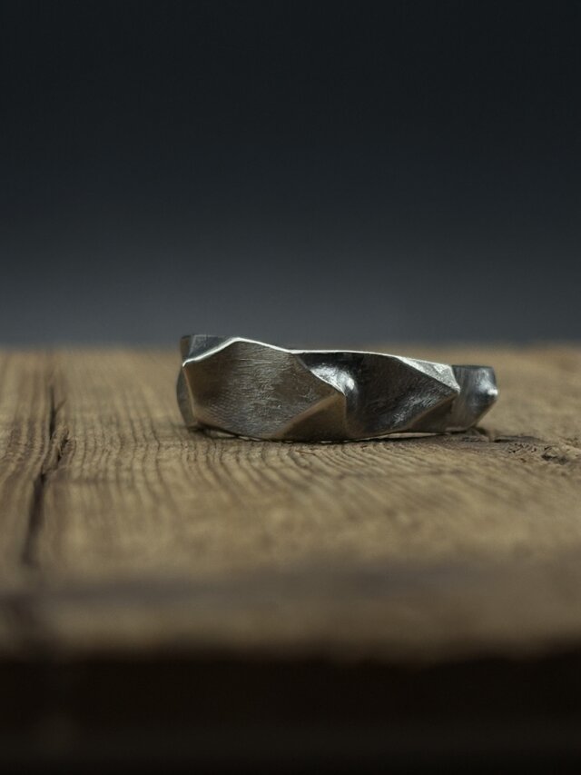 受注制作】 多面カッティングリング SILVER925 メンズ 燻し エイジング