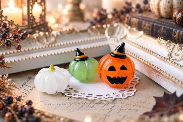 真夜中のハロウィン】ガラスのミニチュアジャックオランタンのコピー