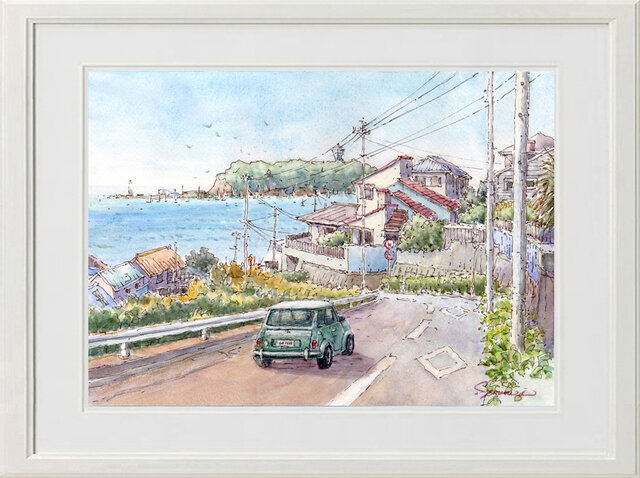 水彩画原画 江の島・七里ガ浜高台 ＃748 | iichi 日々の暮らしを
