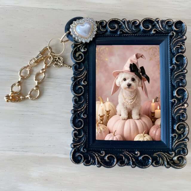TAMBURINS バッグチャーム ビションフリーゼ 犬（ビションフリーゼ）バッグチャーム ハロウィン限定 ブラック額縁