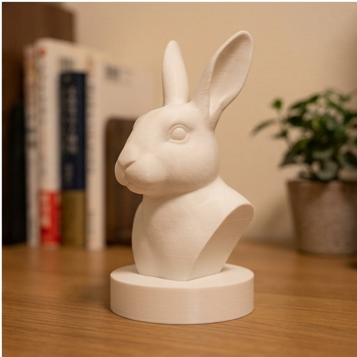 うさぎ（カリフォルニアン）の3Dプリント胸像 白PLA 彫刻 置物