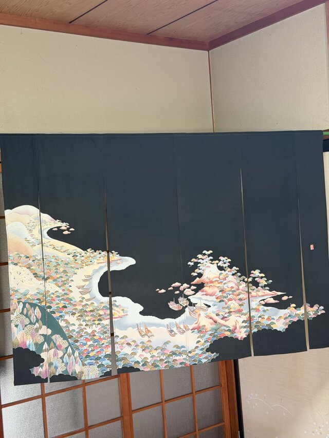 着物留袖リメイク暖簾港柄模様横幅〜132–丈91 | iichi 日々の暮らしを