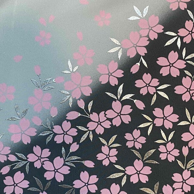 着物リメイク ロングワンピース 化繊 桜 青磁色 帯ベルト KW-1499