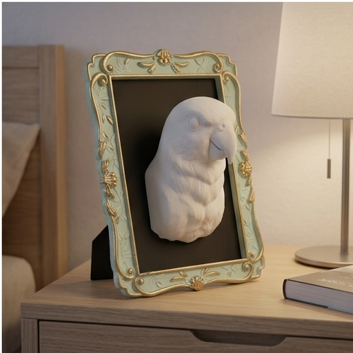 インコ（メイヤーズパロット）の壁掛けレリーフ 3Dプリント 白PLA