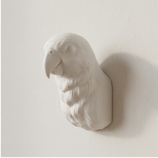 インコ（メイヤーズパロット）の壁掛けレリーフ 3Dプリント 白PLA