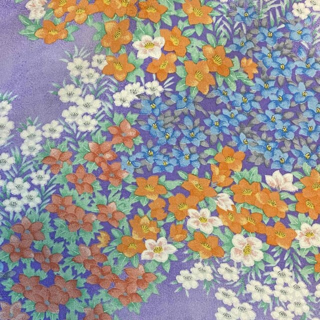 着物リメイク ロングワンピース 化繊 花柄 帯サッシュベルト 和洋折衷